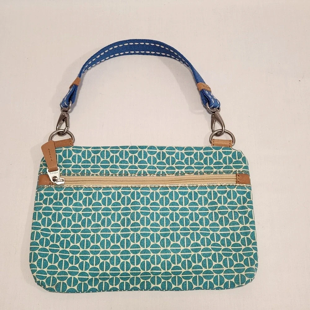Fossil Canvas Side Zip Bag Turquoise‎ Geometric Pattern 10